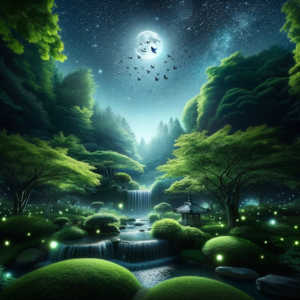 DALL·E-2023-10-14-04.19.43-Photo-of-a-lush-green-garden-under-a-canopy-of-twinkling-stars.-The-moonlight-casts-a-silvery-hue-on-the-landscape-the-gentle-waterfall-glistens-and.png